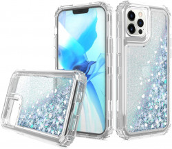 MZELQ IPhone 12 Pro Max Case 2020 6.7 Inch Sparkle Floating Liquid Quicksand Bling Sequin Glitter 3 In 1 Shockproof Hard PC Bumper Durable Full Body Protective Girls Women Cover-Clear