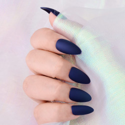 Navy Blue Color Fake Matted Nails