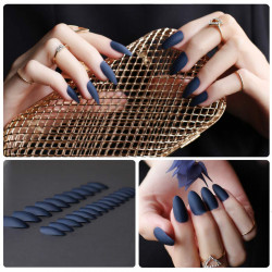 Navy Blue Color Fake Matted Nails