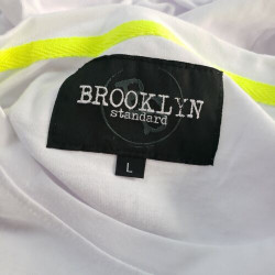 NEW Brooklyn Standard Large L Mens T Shirt Reflective Short Sleeve White