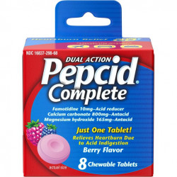 Pepcid Complete Dual Action Acid Reducer + Antacid Chewable Tablets, Berry Flavor, 8 Ct