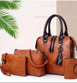 Brown Leather 4 Piece Handbag Set Pretty Set Of Bags Handbags Set Fashion Shoulder Bag Purse Card Holder Set Tote Bags Crossbody Bag