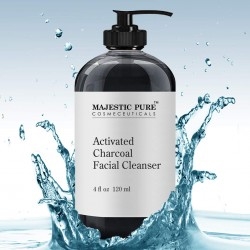 Majestic Pure Charcoal Facial Cleanser - Detoxifying, Deep Pore Cleansing, and Revitalizing - Oily, Dry & Sensitive Skin Face Cleanser with Natural Ingredients