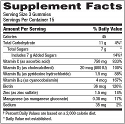 Emergen-C Immune+ Immune Gummies, Vitamin D plus 750 mg Vitamin C, Immune Support Dietary Supplement, Caffeine Free, Gluten Free, Raspberry Flavor - 45 Count