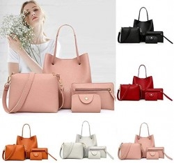 Women Artificial Leather Shoulder Bag With 4 PC Handbag Kit | Muilek