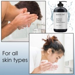 Majestic Pure Charcoal Facial Cleanser - Detoxifying, Deep Pore Cleansing, and Revitalizing - Oily, Dry & Sensitive Skin Face Cleanser with Natural Ingredients