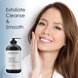 Majestic Pure Charcoal Facial Cleanser - Detoxifying, Deep Pore Cleansing, and Revitalizing - Oily, Dry & Sensitive Skin Face Cleanser with Natural Ingredients