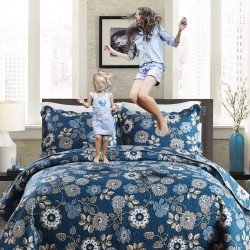 NEWLAKE 3 Piece Quilt Bedspread Coverlet Set,Thermal Pressing Paisley Pattern (Queen Size,Black)