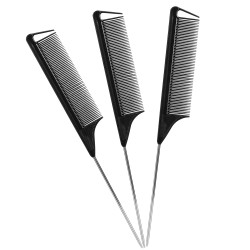 Rat Tail Combs Parting Comb: 3Pcs Rat Tail Comb Set, Long Steel Pin Rat Tail Teasing Comb, Hair Combs For Salon Hair Stylist, Tail Combs Metal ,Parting Combs For Women(Purple|Black|Pink)