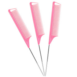 Rat Tail Combs Parting Comb: 3Pcs Rat Tail Comb Set, Long Steel Pin Rat Tail Teasing Comb, Hair Combs for Salon Hair Stylist, Tail Combs Metal ,Parting Combs for Women(Purple|Black|Pink)
