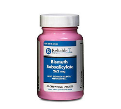 RELIABLE 1 LABORATORIES Bismuth Subsalicylate 262 MG Chew Tablet (30 Chewable Tablets, 1 Bottle) Helps Relieve Upset Stomachs And Acidity In The Stomach