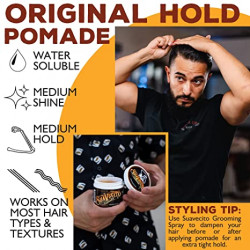 Suavecito Pomade - Pomade Original Hold 4 oz, paquete de 2 – Pomada de pelo de sujeción media para hombres – Brillo medio a base de agua como gel para el cabello sin escamas – Fácil de lavar – Sujeción todo el día para todos los peinados