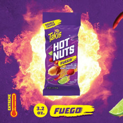 Takis Hot Nuts Fuego Double Crunch Peanuts, Hot Chili Pepper and Lime Artificially Flavored Peanuts, 3.2 Ounce Bag