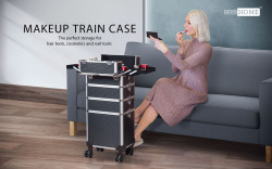 VIVOHOME 4 In 1 Makeup Rolling Train Case Aluminum Trolley Professional Cosmetic Organizer Box