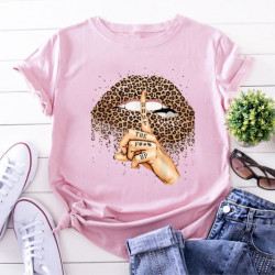 Women Leopard Lips Short Sleeve Print 2021 New Fashion T-Shirt