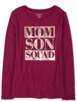 Womens Matching Family Foil Squad Graphic Tee - Autumn Red